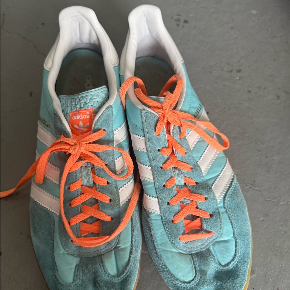 Adidas Aqua Sneakers with Bright Orange Laces